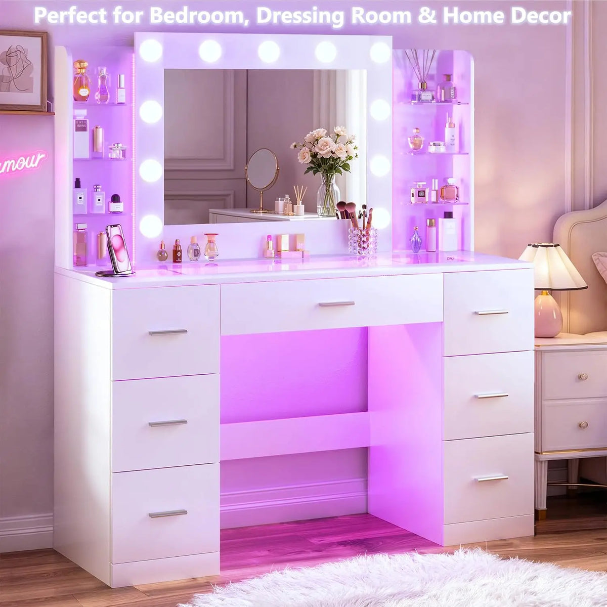Rgb Makeup Vanity Desk Hollywood Lighted Mirror Frosted