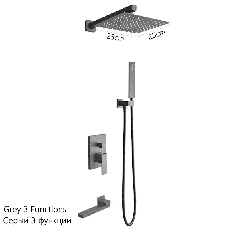 Gray Hidden Shower System Concealed Rainfall Bathroom Shower