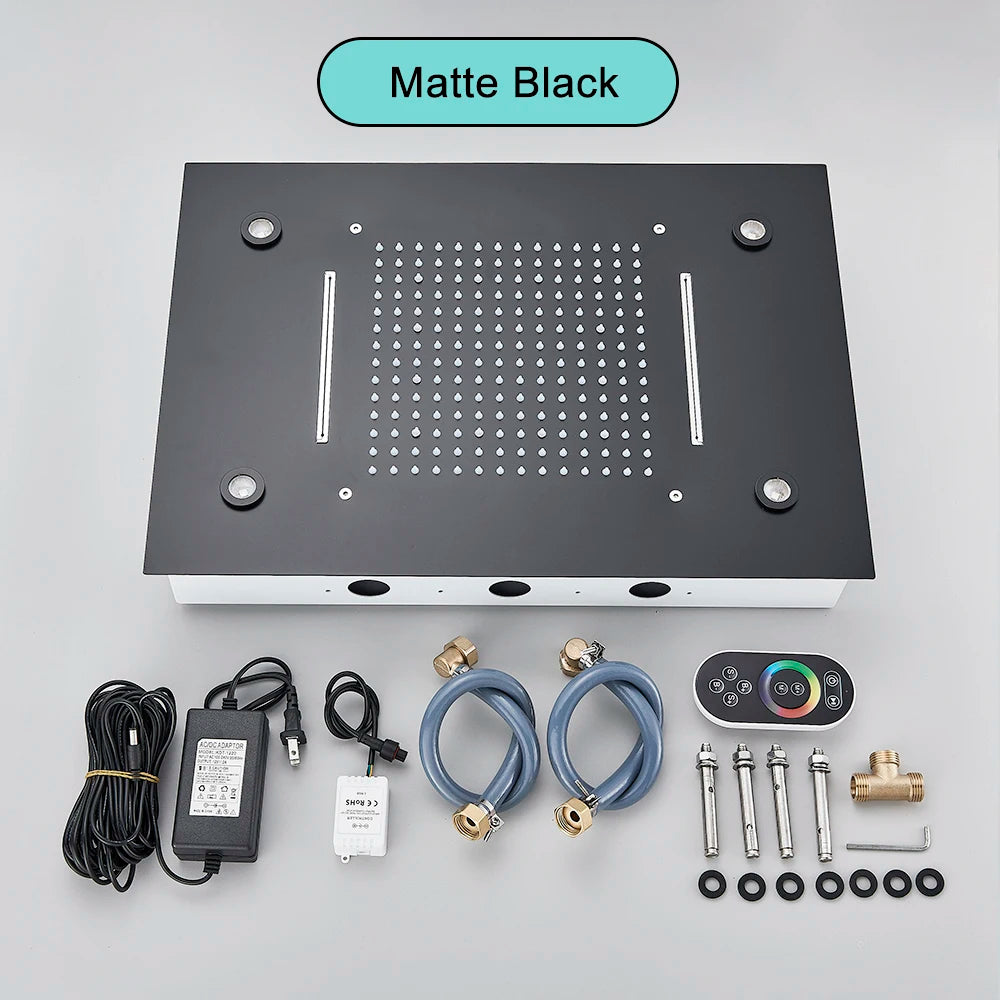 Black Embedded Ceiling Shower Head Intelligent Remote Control