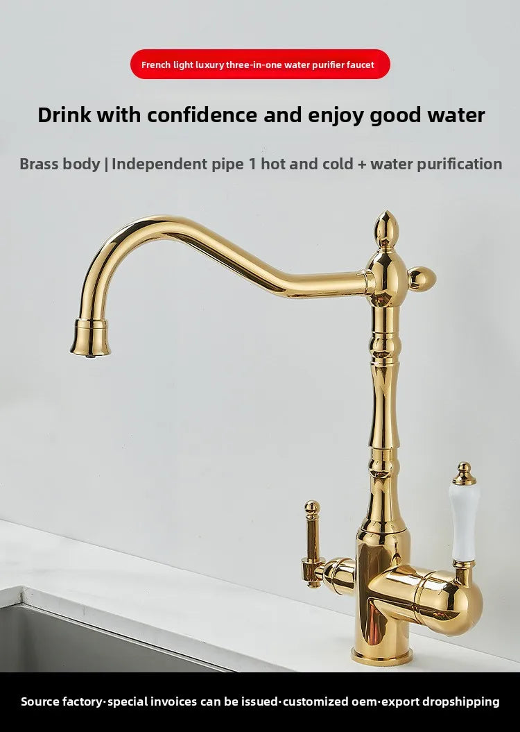 Brass Light Luxury Three-In-One Pure Water Faucet Sink
