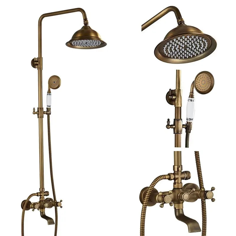 Antique Brass Shower Faucet Rainfall Head Shower Handshower