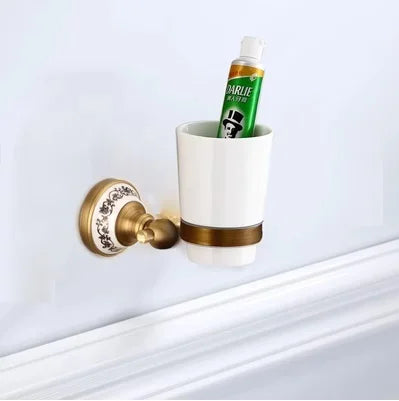 Antique Brushed Solid Brass Bathroom Sets European Porcelain