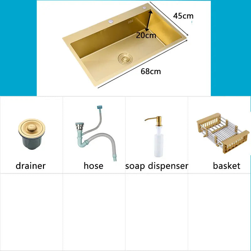 Gold Kitchens Sink Nano Handmade 304 Stainless Steel
