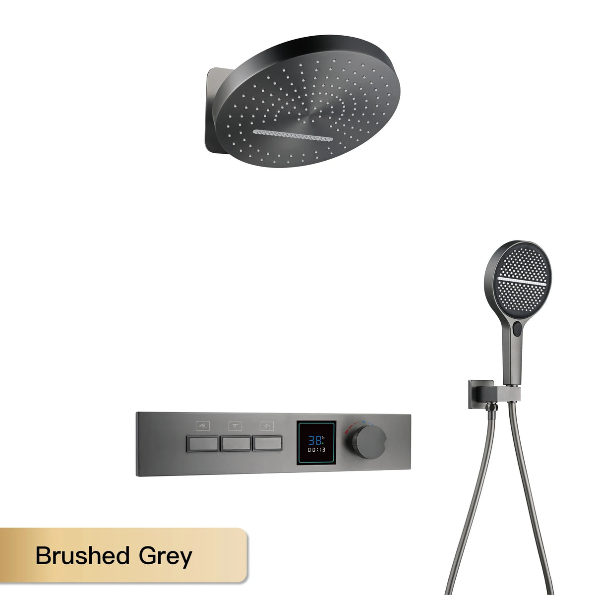 Luxury Gun Gray Brass Shower System Led Digital