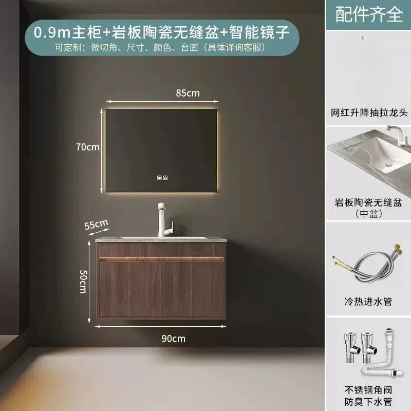Light Luxury Bathroom Cabinets Rock Slab Integrated Washbasin