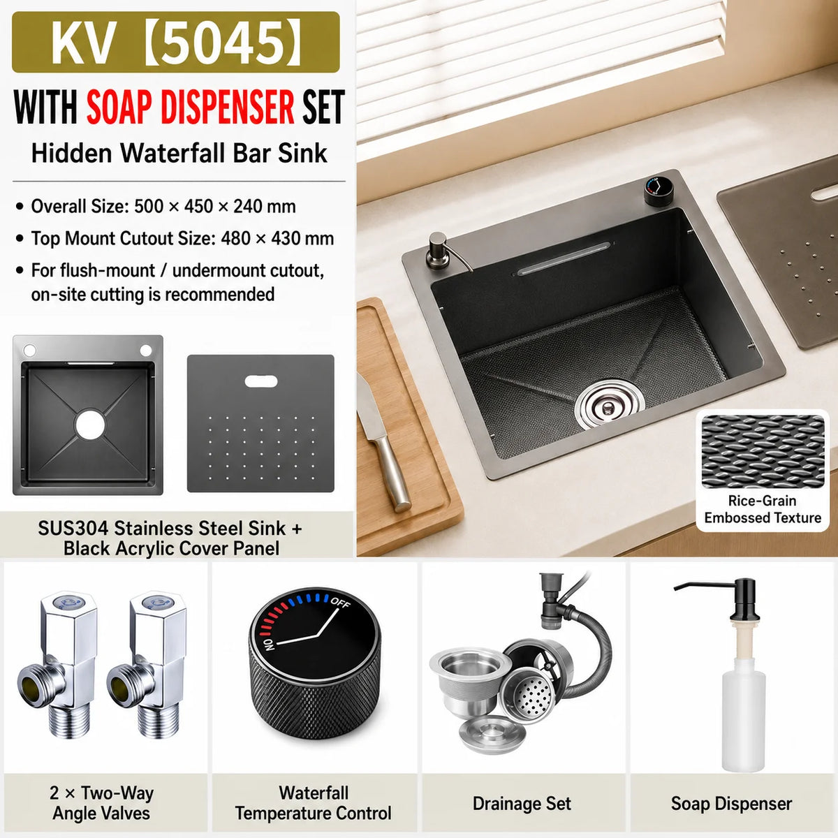 Modern Luxury Waterfall Sink Sus304 Stainless Steel Hidden