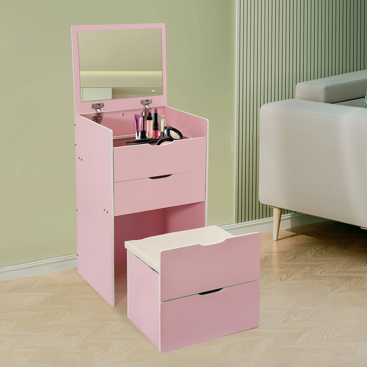 Makeup Vanity Table Drawers Dressing Table Foldable Mirror