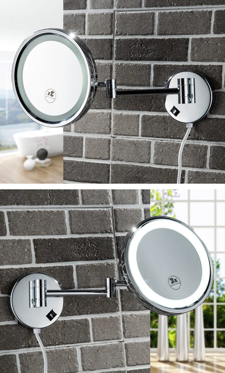 Rechargeable Led Folding Bathroom Makeup Mirror Wall Mounted