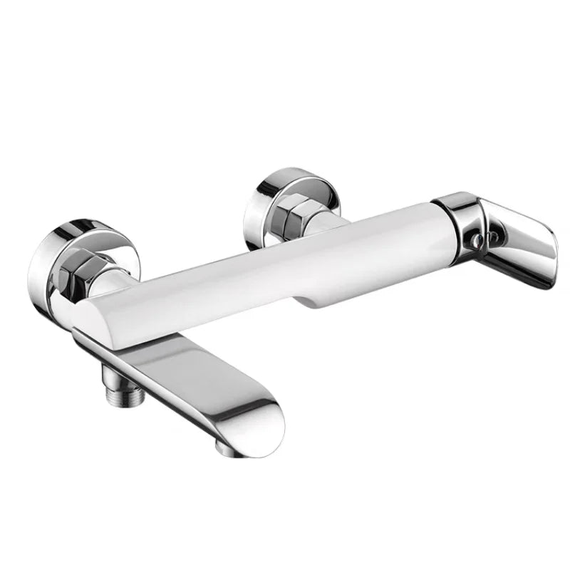 Brass Wall-Mounted Shower Faucet Handle Tap White Chrome