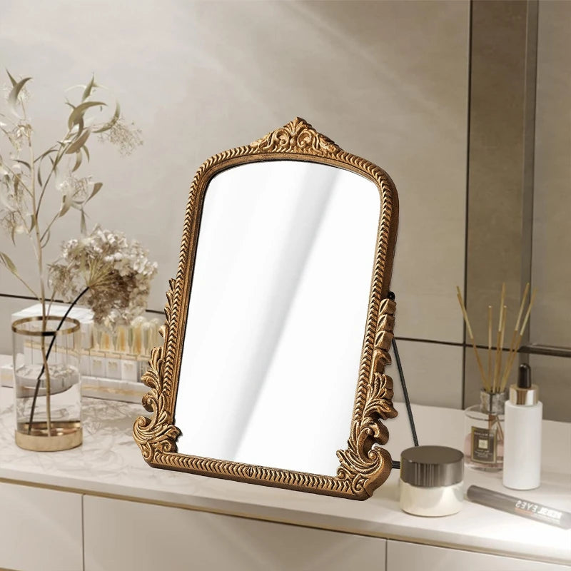 Vintage French Baroque Ornate Wall Mirror Arched Gold