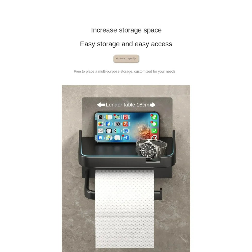 No Drill Toilet Paper Holder Wall Mounted Shelf