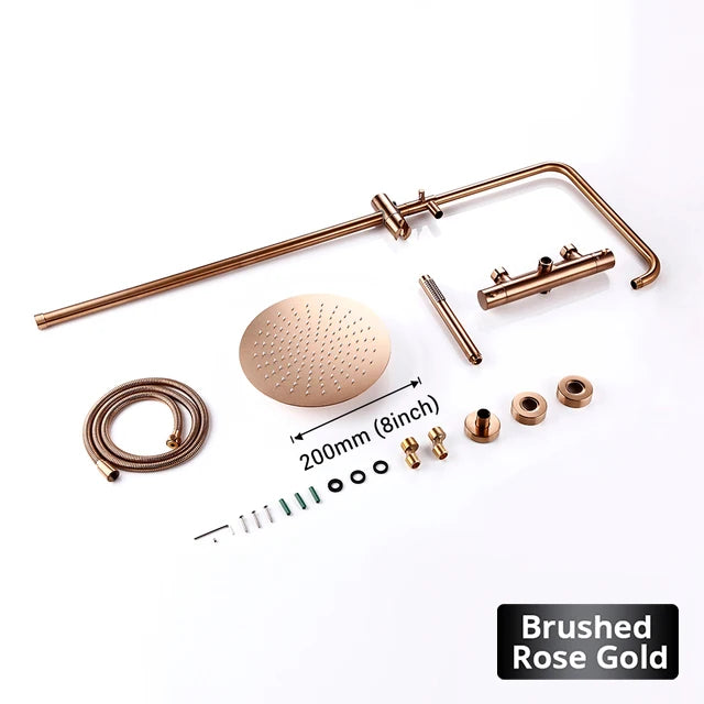 Brushed Gold Thermostatic Shower Faucets Sets Wall Mount