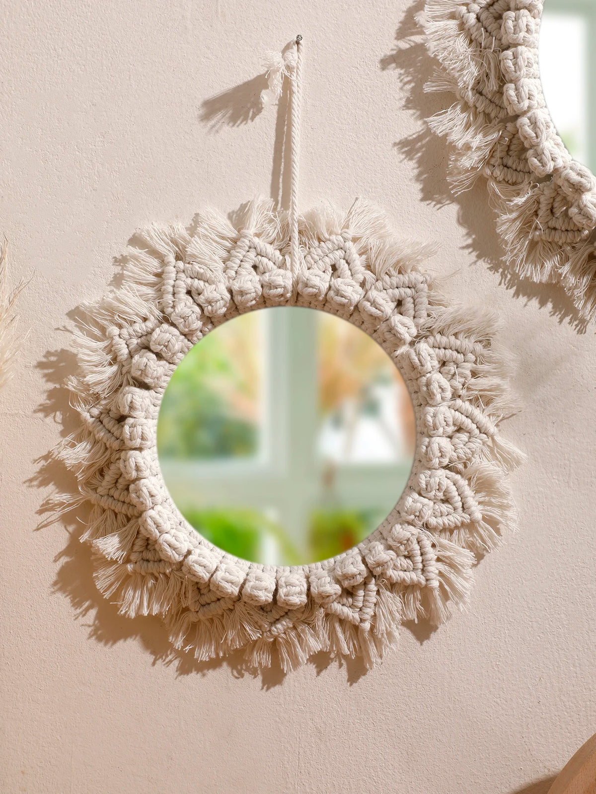 Boho Decorative Mirrors Macrame Round Mirror Aesthetic Room