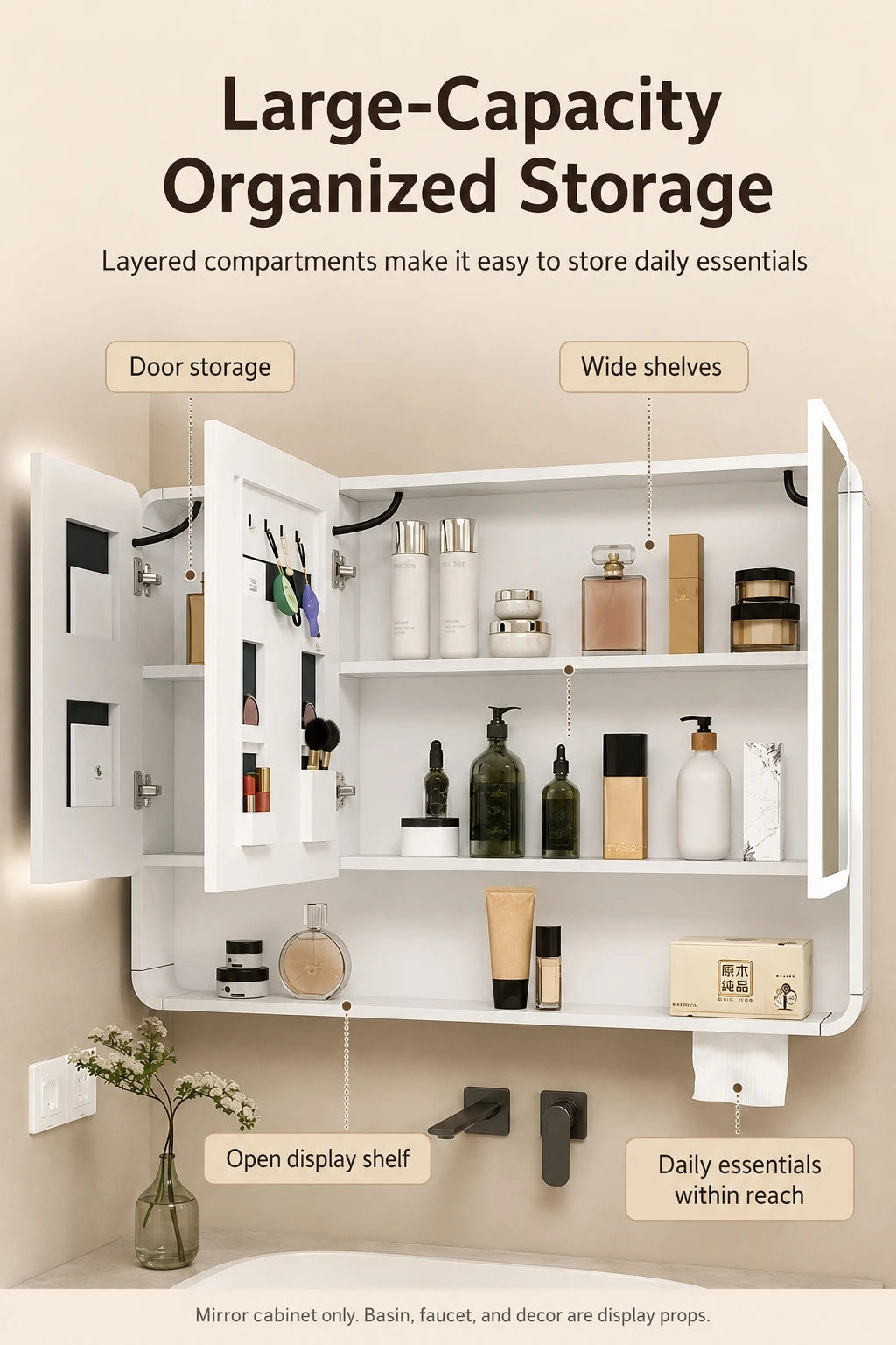 Led Bathroom Mirror Cabinet Anti Fog Wall Mounted