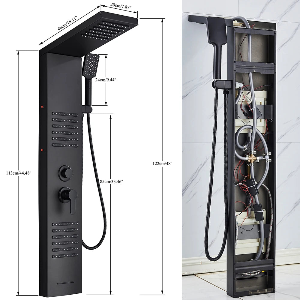 Rozin Black Shower Column Led Rainfall Bathroom Faucet