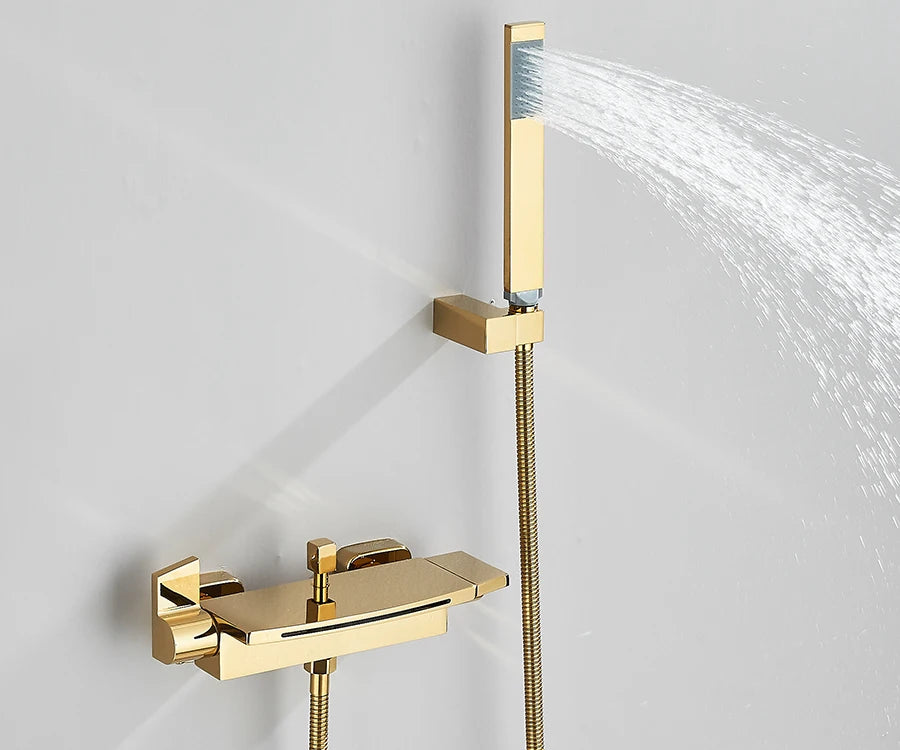 Black Waterfall Bathtub Shower Faucets Wall Mount Shower
