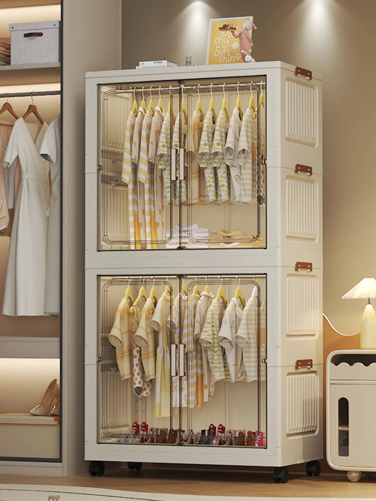 Multi-Functional Folding Storage Cabinet Doors White/Black/Gray