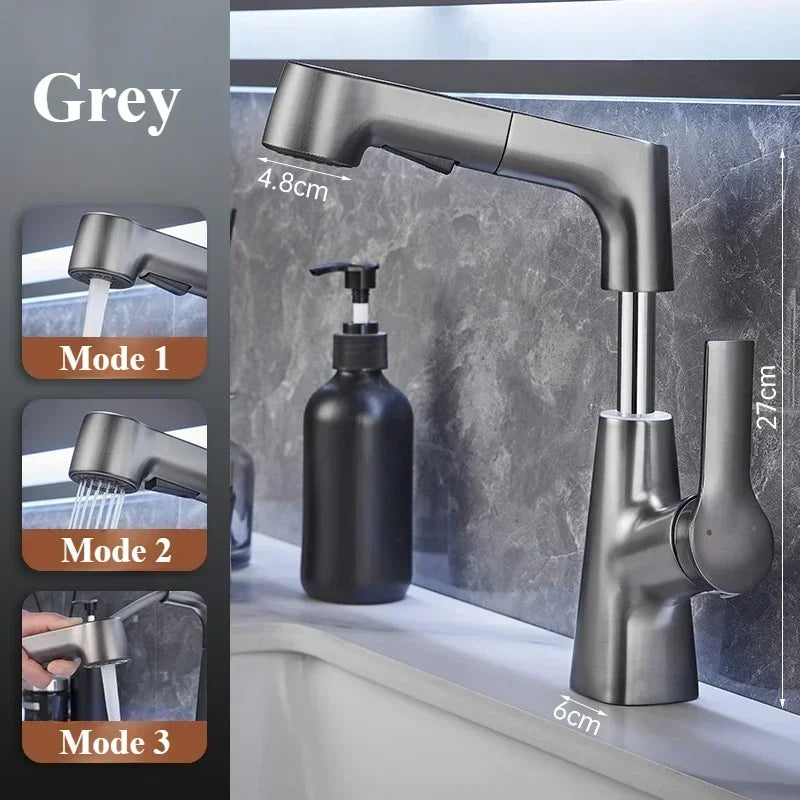 Pull Out Lift Faucet 360 Rotatable Bathroom Basin