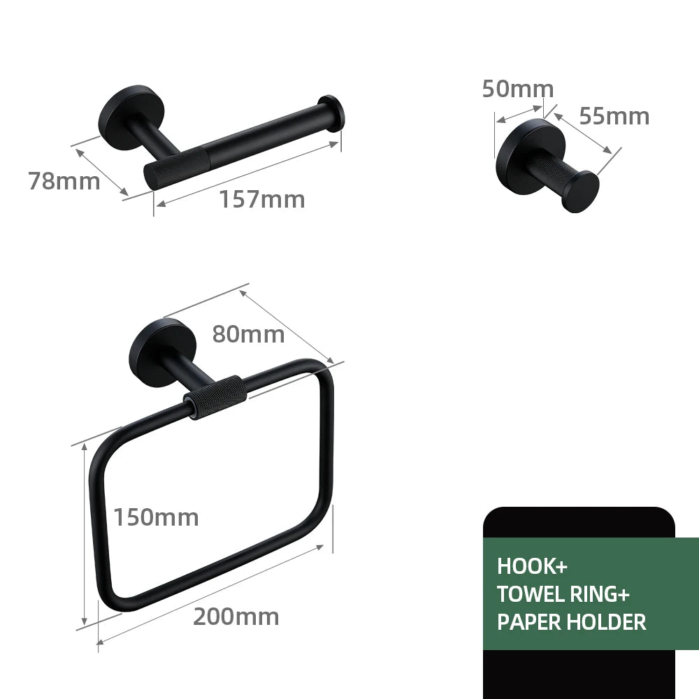 Black Bathroom Brass Knurled Kit Paper Holder Towel