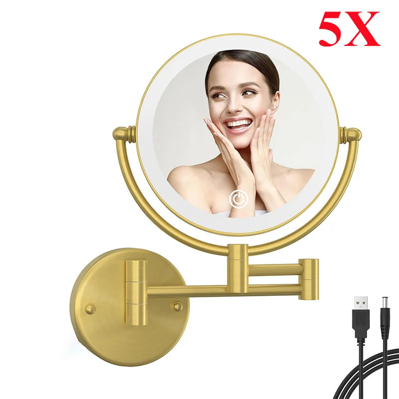 Touch Led Folding Bathroom Mirrors Double Face 5x