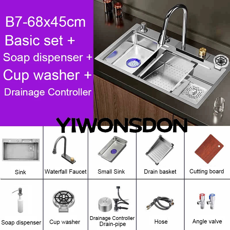 Brushed Nano Sink Waterfall Faucet Large Bowl Cup
