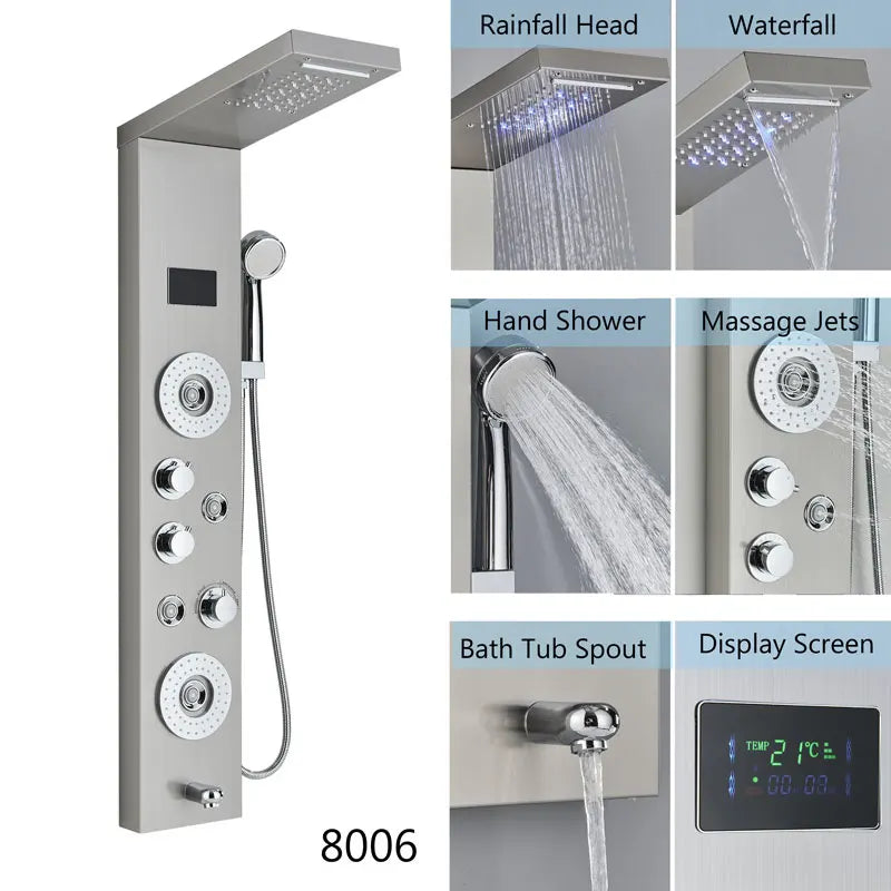 Led Shower Panel Waterfall Rain Temperature Digital Display
