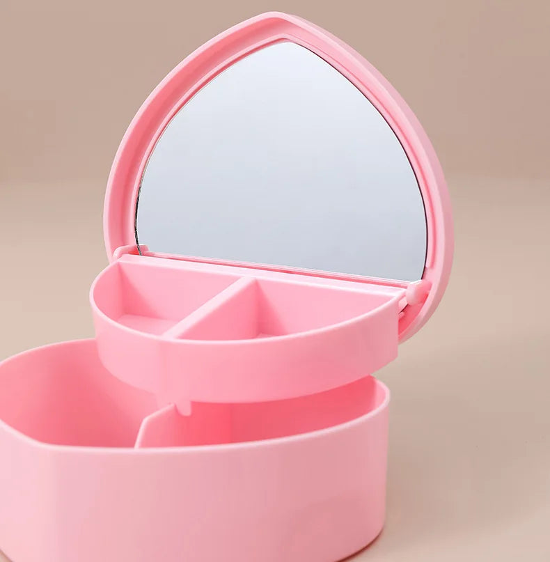 Pink Girl Heart Makeup Jewelry Storage Box Desktop