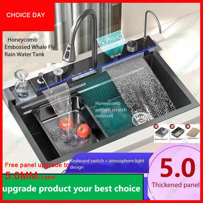 0mm Double Waterfall Sink Embossed Stainless Steel Sink