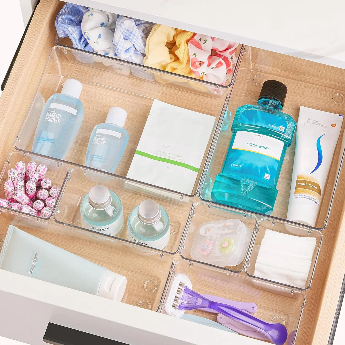 7pcs Clear Plastic Drawer Organizers Versatile Bathroom Vanity