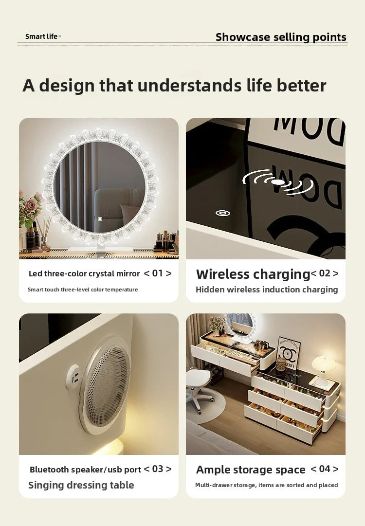 Modern Dressing Table Vanity Desk Wireless Charge Station