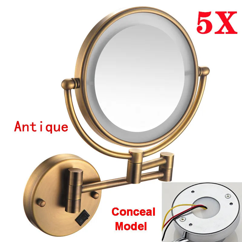 5x Magnifying Led Folding Bathroom Mirrors Wall Mounted