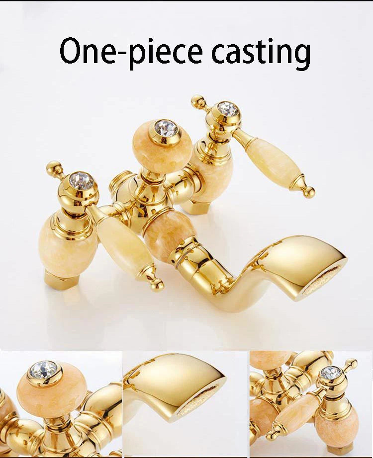 Brass Jade Shower Faucet Wall Mount Rose Gold
