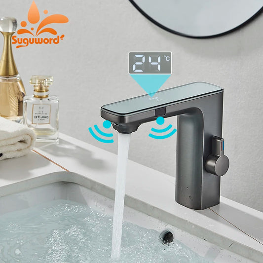 Luxury Silver Gray Smart Lcd Daul Sensor Bathroom