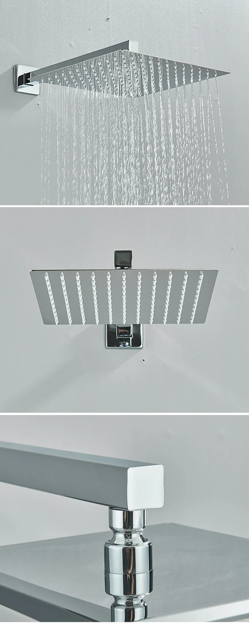 Chrome Concealed Bathroom Rain Waterfall Shower Faucets Wall