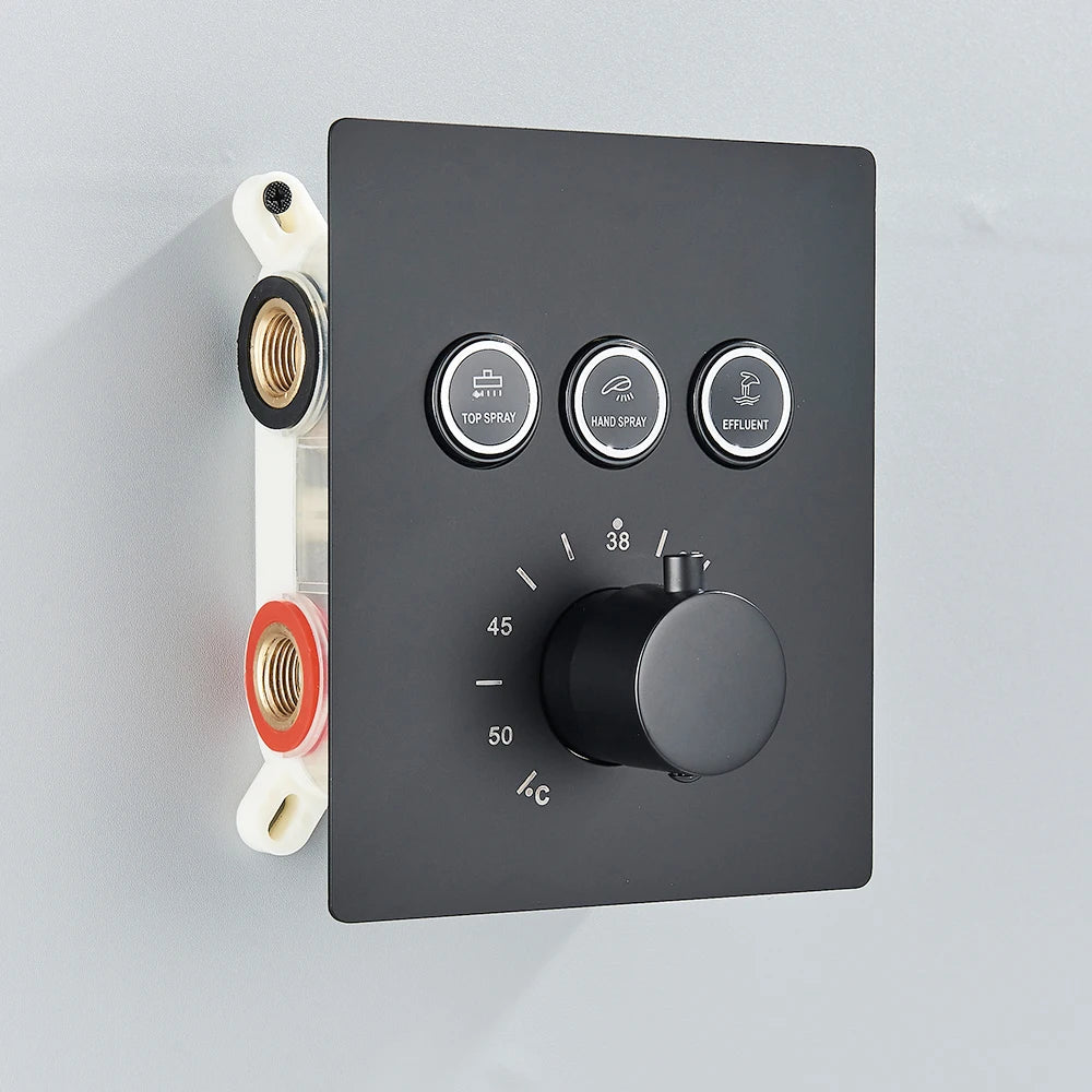 Matte Black Way Thermostatic Mixer Valve Bathroom Concealed