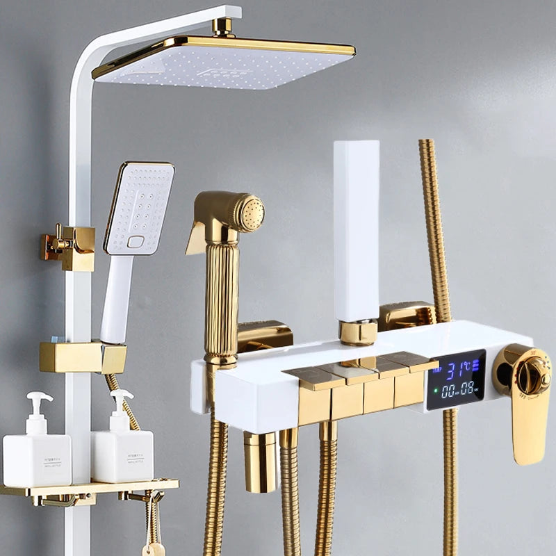 Piano Digital Display Thermostatic Bathroom Shower Cold Brass