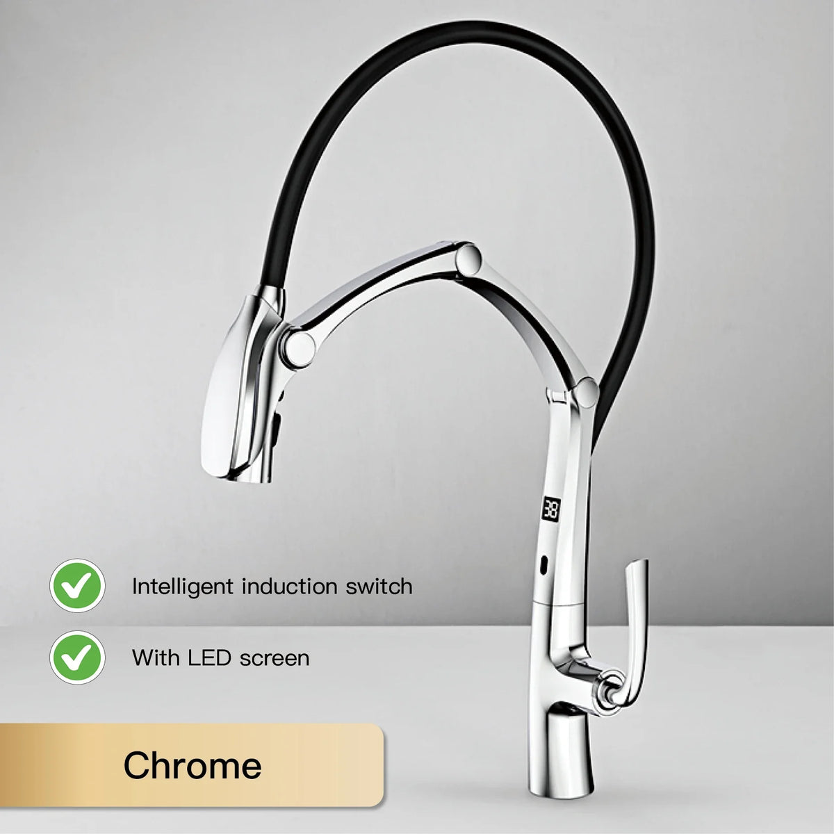 Luxury Brass Gun Gray Faucet Digital Display Intelligent