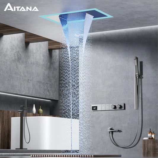 Luxury Brass Gun Gray Ceiling Constant Temperature Shower