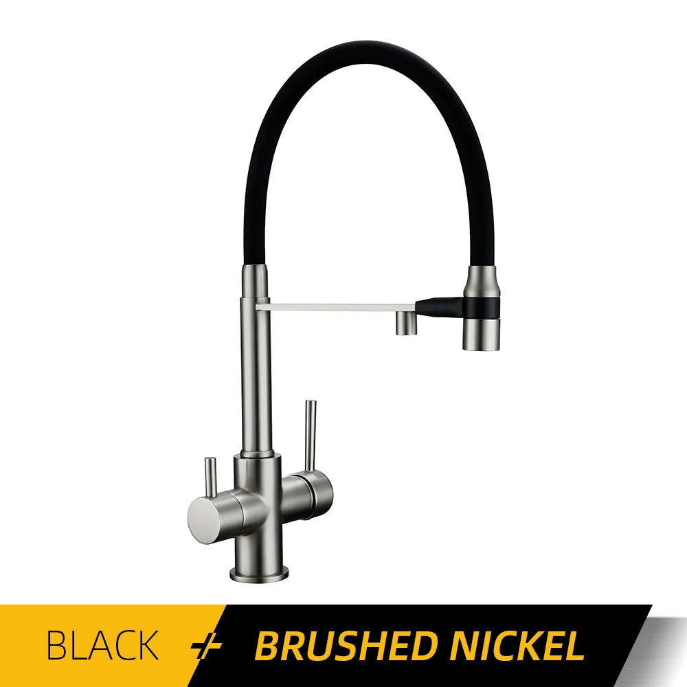 Brushed Nickel Faucet Pull Out Double Handle Tap