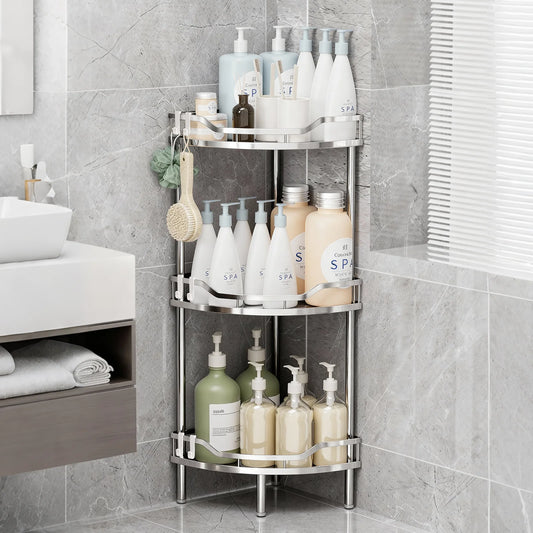 1pc Stainless Steel Bathroom Corner Shelf Floor-Standing