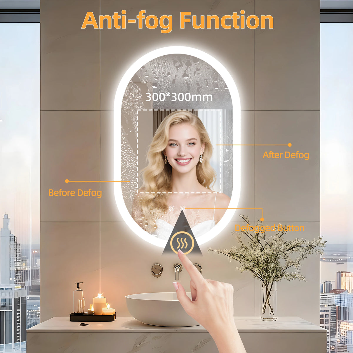 Led Bathroom Mirror Smart Anti-Fog Dimmable Led Lighted