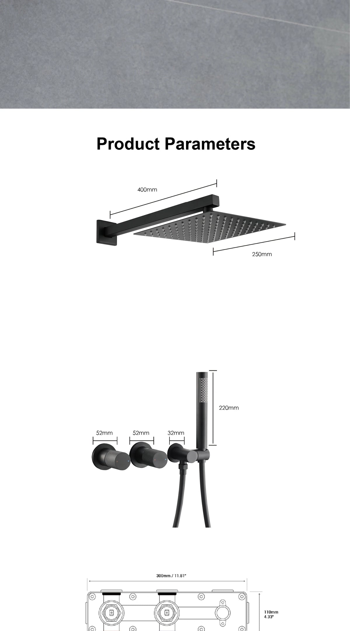 Luxury Gun Gray Brass Wall Mounted Shower System