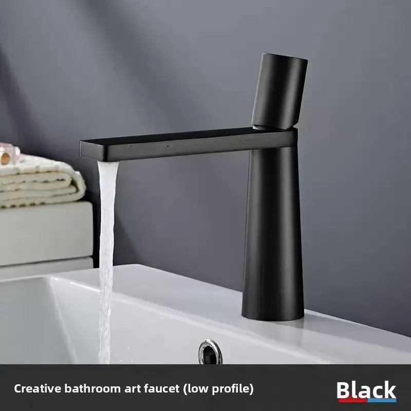 Elegant Black Handle Bathroom Faucet - Stainless Steel