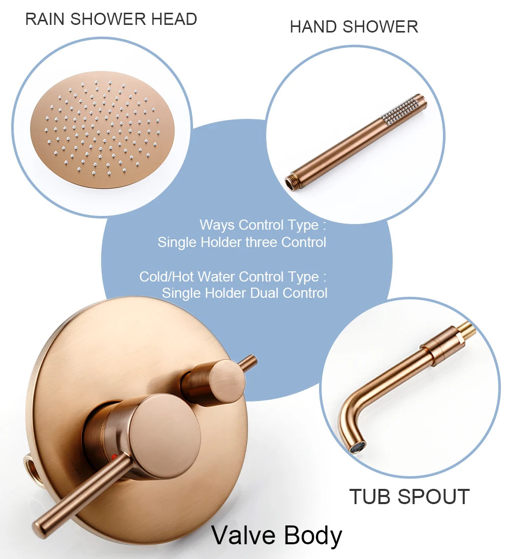 Bathroom Shower Faucet Brushed Rose Gold Smesiteli Brass